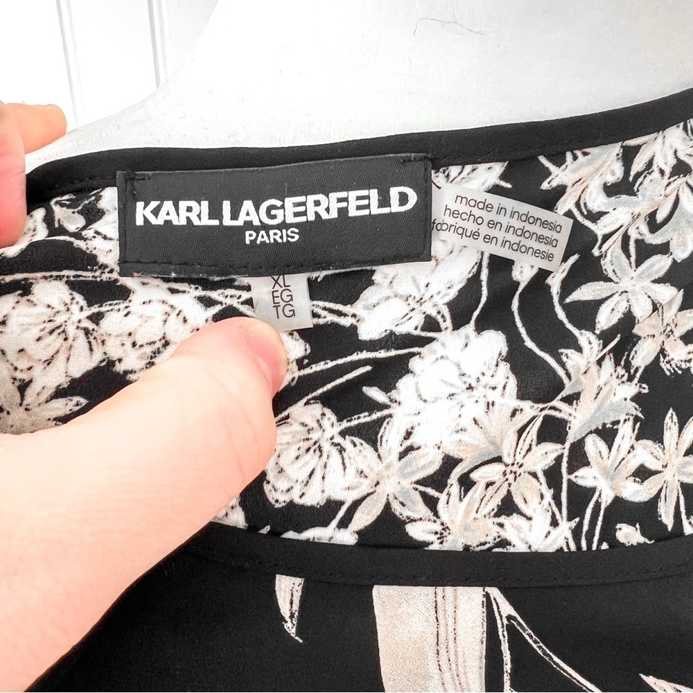 Karl Lagerfeld Floral Crochet Sleeve Blouse - Picture 3 of 4